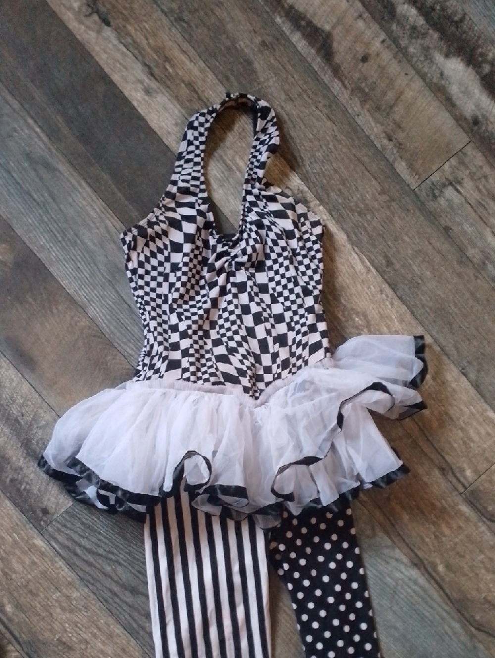 Dance Costume Fun Checker Polkadot Striped Circus Ballet Tutu Body Suit